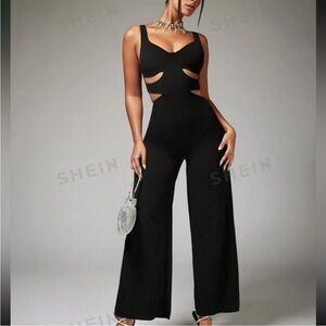 SHEIN Black Cutout Wide-Leg Jumpsuit